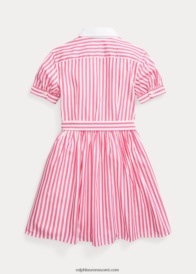 Ralph Lauren lapset vyöllinen raidallinen puuvillapopliinipaitamekko 0Z24ZR7097 aavikon pinkki/valkoinen