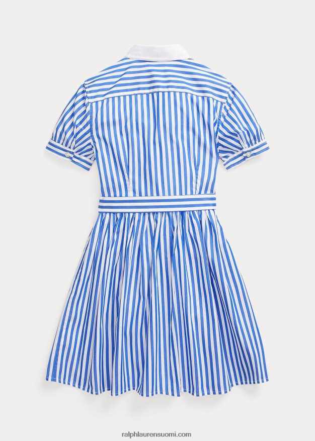 Ralph Lauren lapset vyöllinen raidallinen puuvillapopliinipaitamekko 0Z24ZR7098 uusi iiris/valkoinen