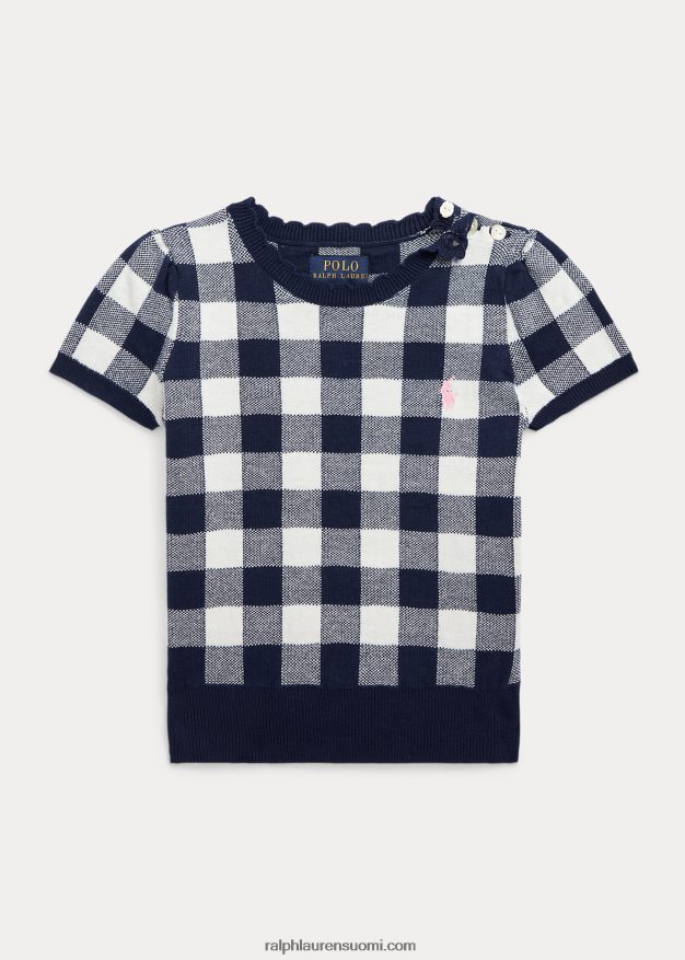 Ralph Lauren lapset gingham-puuvillainen lyhythihainen neule 0Z24ZR7366 hienostunut navy multi