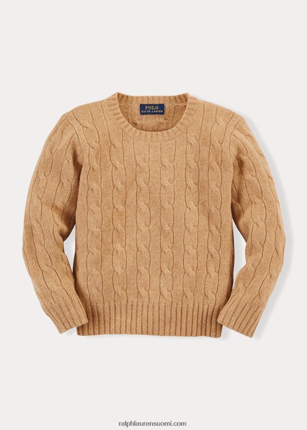 Ralph Lauren lapset ikoninen kaapelineulottu kashmirpusero 0Z24ZR5730 uusi kamelimelange