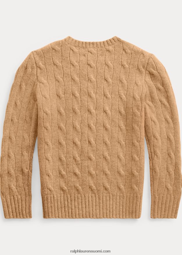 Ralph Lauren lapset ikoninen kaapelineulottu kashmirpusero 0Z24ZR5730 uusi kamelimelange