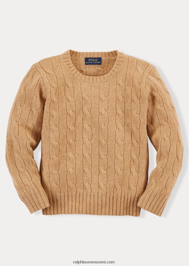 Ralph Lauren lapset ikoninen kaapelineulottu kashmirpusero 0Z24ZR5730 uusi kamelimelange