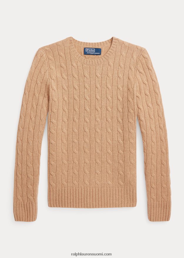 Ralph Lauren lapset ikoninen kaapelineulottu kashmirpusero 0Z24ZR6206 uusi kamelimelange