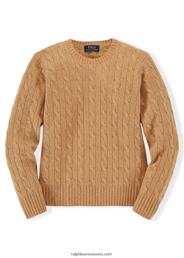 Ralph Lauren lapset ikoninen kaapelineulottu kashmirpusero 0Z24ZR6206 uusi kamelimelange