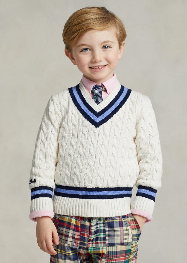 Ralph Lauren lapset ikoninen krikettipusero 0Z24ZR5665 kerma laivastonsinisellä raidalla