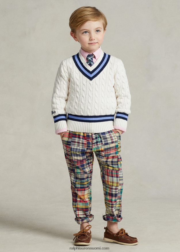 Ralph Lauren lapset ikoninen krikettipusero 0Z24ZR5665 kerma laivastonsinisellä raidalla