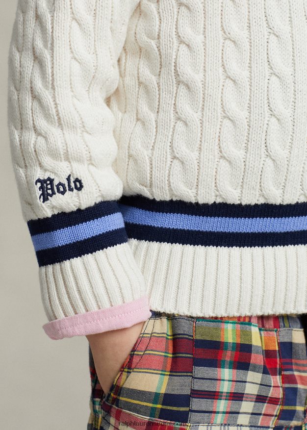 Ralph Lauren lapset ikoninen krikettipusero 0Z24ZR5665 kerma laivastonsinisellä raidalla