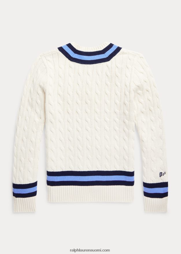 Ralph Lauren lapset ikoninen krikettipusero 0Z24ZR6166 kerma laivastonsinisellä raidalla