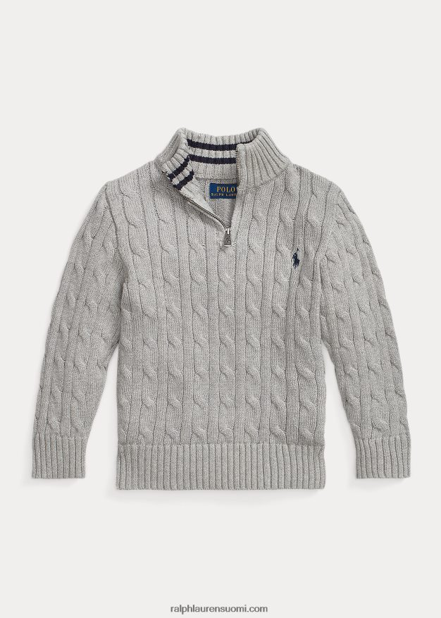 Ralph Lauren lapset kaapelineulottu puuvillainen neljännesvetoketjupusero 0Z24ZR6510 ja kanervan päällä