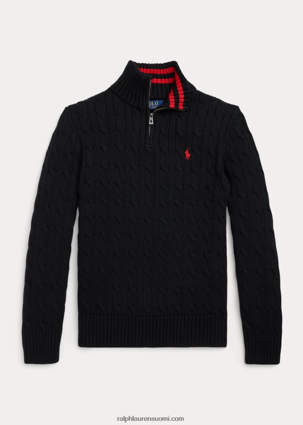 Ralph Lauren lapset kaapelineulottu puuvillainen neljännesvetoketjupusero 0Z24ZR6650 musta