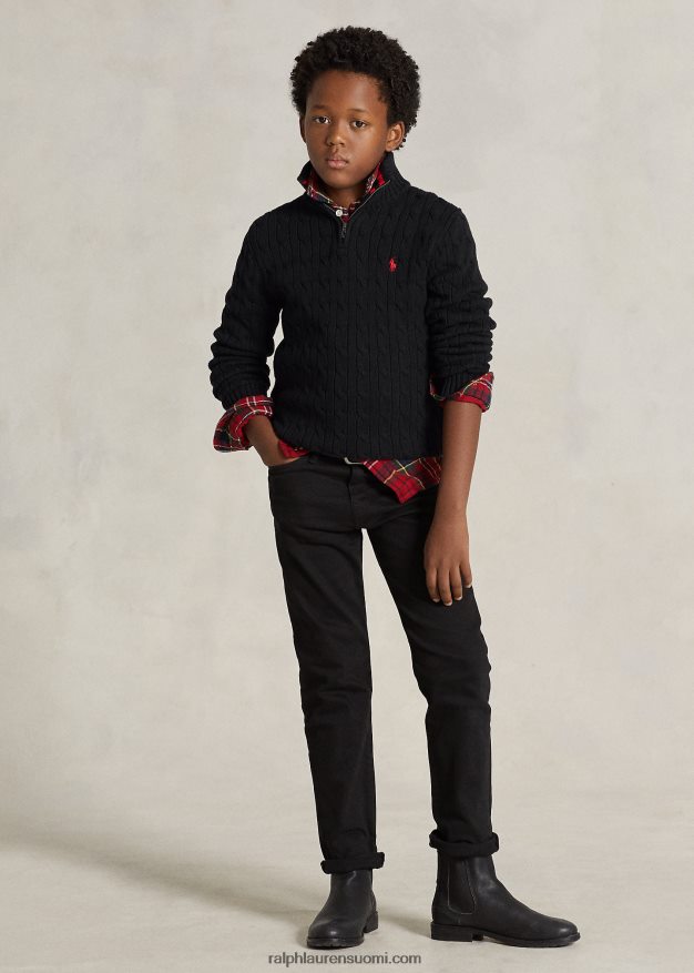 Ralph Lauren lapset kaapelineulottu puuvillainen neljännesvetoketjupusero 0Z24ZR6650 musta