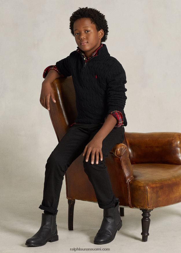 Ralph Lauren lapset kaapelineulottu puuvillainen neljännesvetoketjupusero 0Z24ZR6650 musta