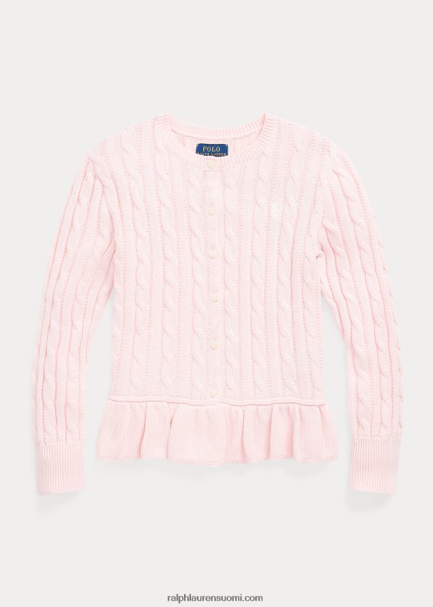 Ralph Lauren lapset kaapelineulottu puuvillainen peplum neuletakki 0Z24ZR7553 ripaus vaaleanpunaista
