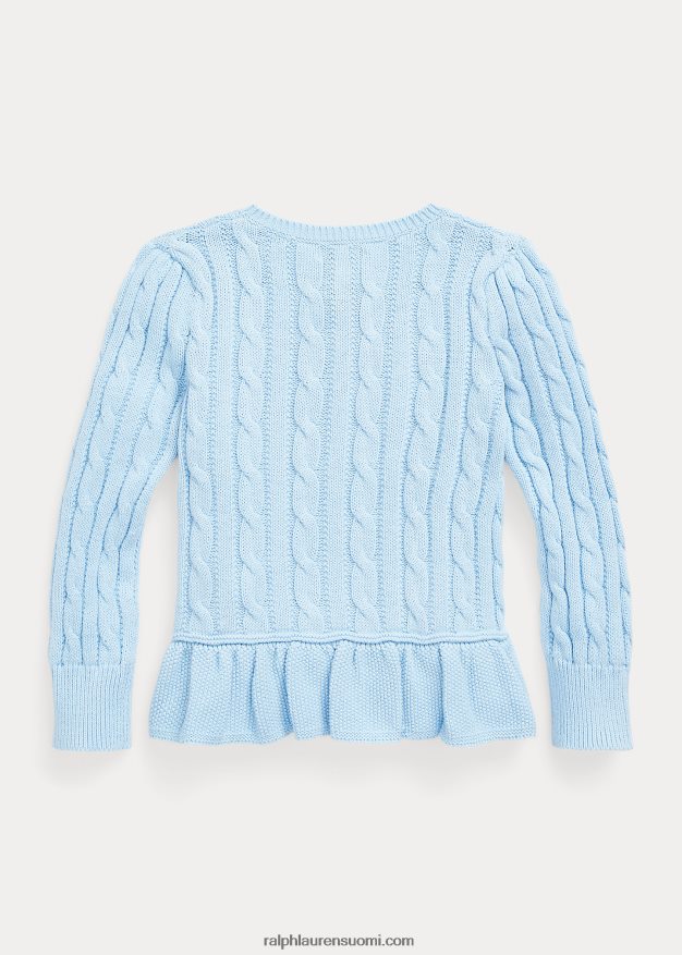 Ralph Lauren lapset kaapelineulottu puuvillainen peplum neuletakki 0Z24ZR9993 toimisto sininen/nevis