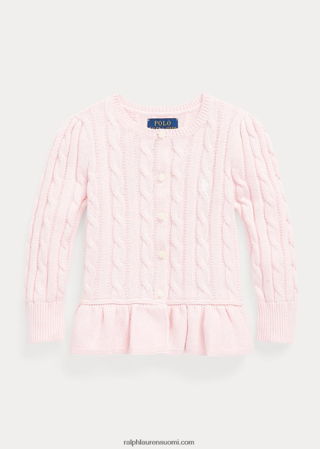 Ralph Lauren lapset kaapelineulottu puuvillainen peplum neuletakki 0Z24ZR9994 ripaus vaaleanpunaista