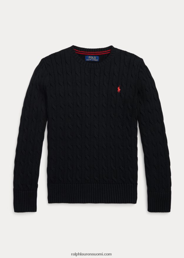 Ralph Lauren lapset kaapelineulottu puuvillapusero 0Z24ZR6547 musta