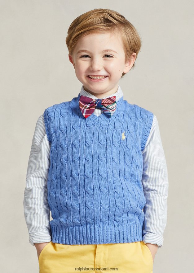 Ralph Lauren lapset kaapelineulottu puuvillapusero liivi 0Z24ZR6427 satamasaaren sininen