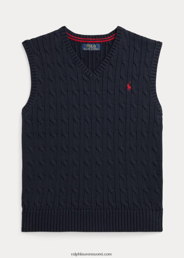 Ralph Lauren lapset kaapelineulottu puuvillapusero liivi 0Z24ZR9899 rl laivasto