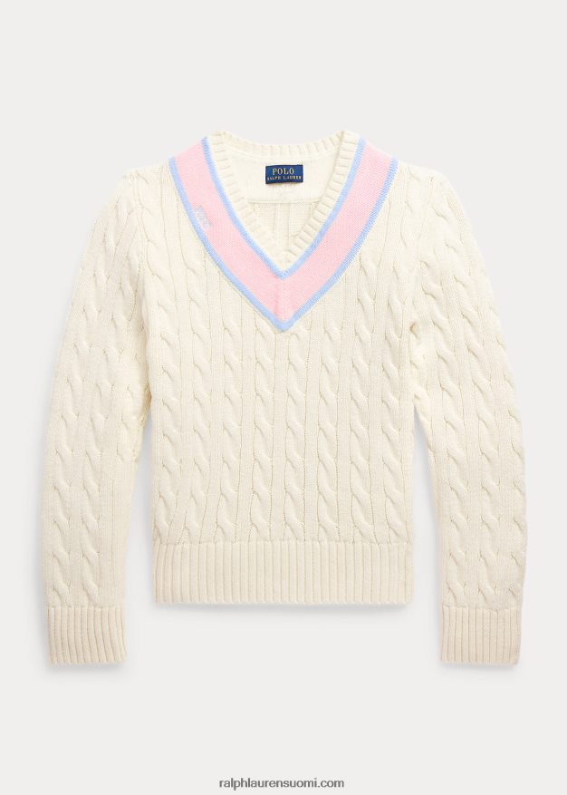 Ralph Lauren lapset kaapelineulottua puuvillasekoitetta krikettipusero 0Z24ZR7079 klubitalo kerma