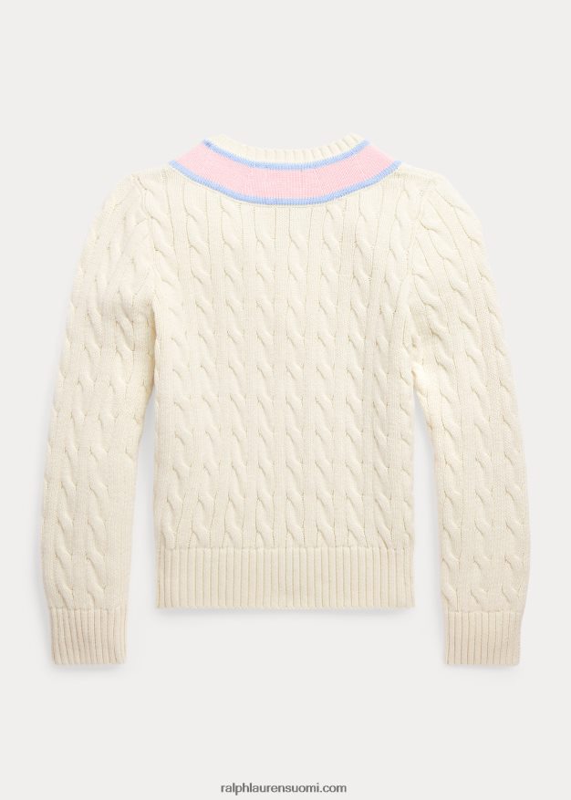 Ralph Lauren lapset kaapelineulottua puuvillasekoitetta krikettipusero 0Z24ZR7079 klubitalo kerma