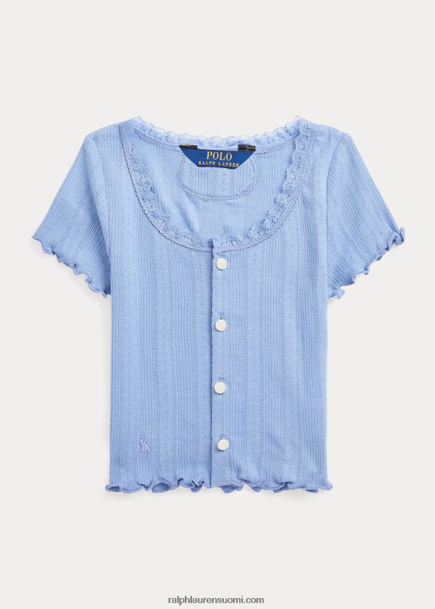 Ralph Lauren lapset pointelle-neulottu puuvillaneuletakki 0Z24ZR6836 kanava sininen