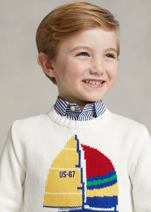 Ralph Lauren lapset purjevene puuvillapusero 0Z24ZR5666 kannenpesuaine valkoinen