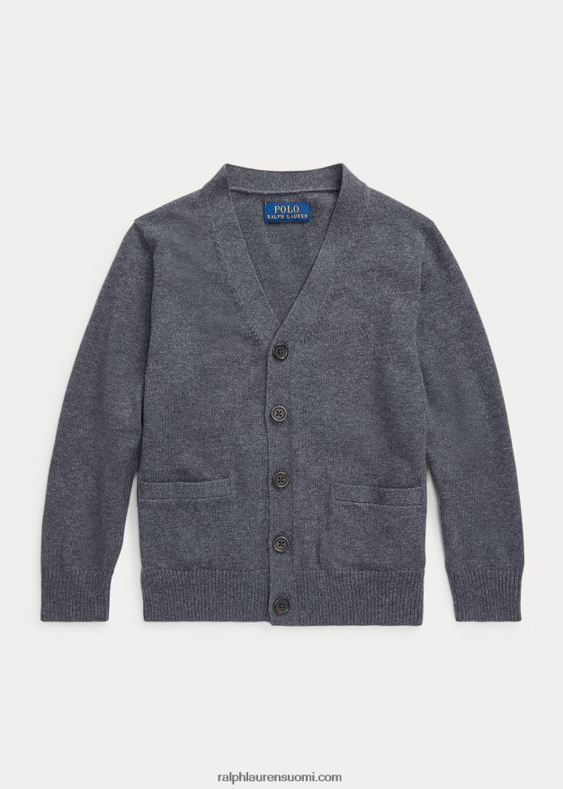 Ralph Lauren lapset puuvillainen v-pääntie neuletakki 0Z24ZR5916 keskiharmaa kanerva