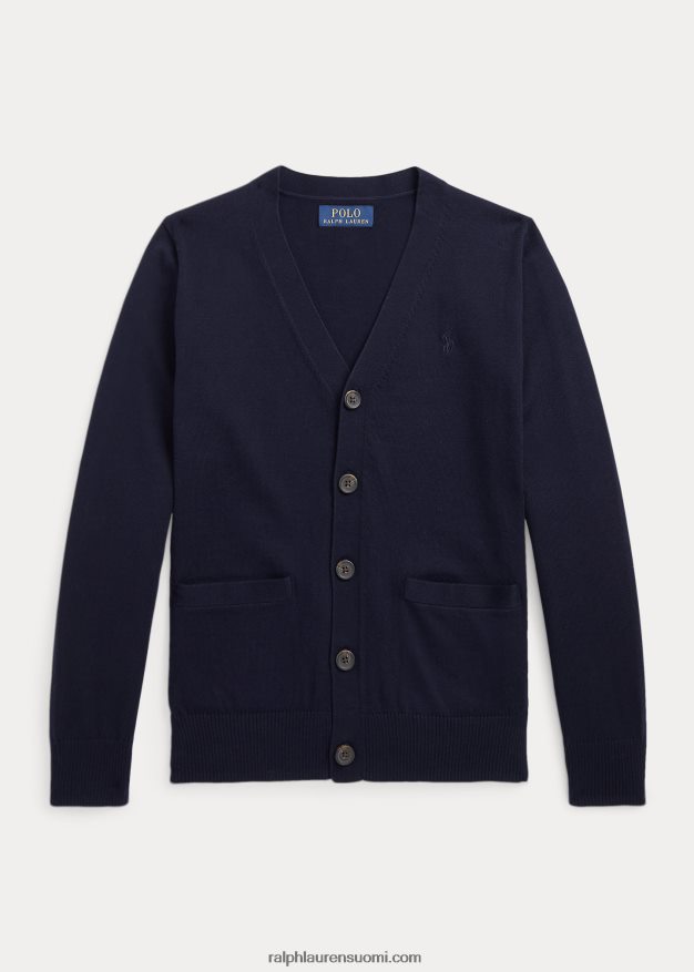 Ralph Lauren lapset puuvillainen v-pääntie neuletakki 0Z24ZR6240 rl laivasto