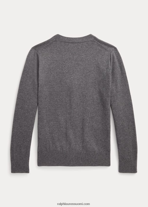 Ralph Lauren lapset puuvillainen v-pääntie neuletakki 0Z24ZR6241 keskiharmaa kanerva