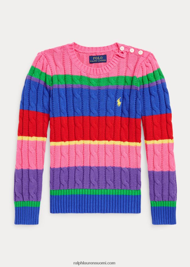 Ralph Lauren lapset raidallinen kaapelineulottu puuvillapusero 0Z24ZR6885 uusi iiris multi