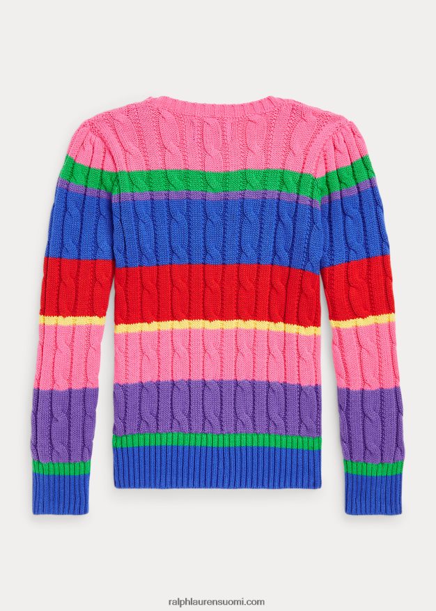 Ralph Lauren lapset raidallinen kaapelineulottu puuvillapusero 0Z24ZR6885 uusi iiris multi