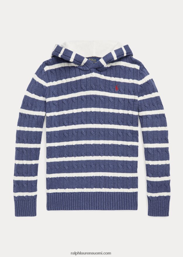 Ralph Lauren lapset raidallinen puuvillahupullinen pusero 0Z24ZR6674 estate kerma/rustiikki laivasto