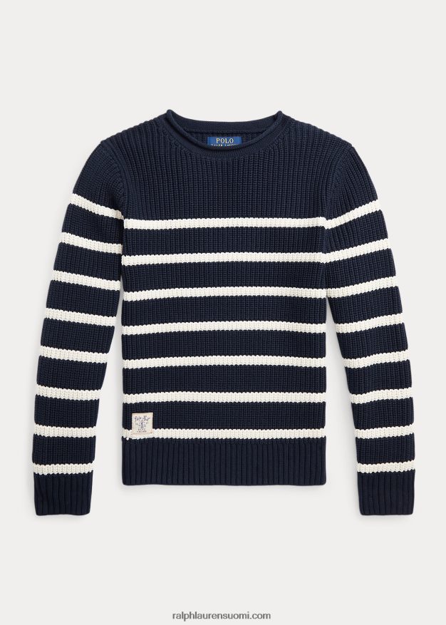 Ralph Lauren lapset raidallinen puuvillainen rollneck-neule 0Z24ZR6679 rl navy w/state cream