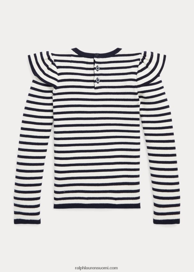 Ralph Lauren lapset raidallinen röyhelöinen puuvillapusero 0Z24ZR7435 rl laivasto/klubitalo kerma