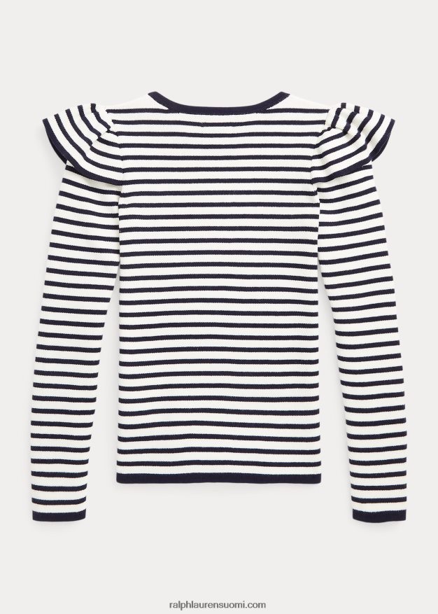 Ralph Lauren lapset raidallinen röyhelöinen puuvillapusero 0Z24ZR7594 rl laivasto/klubitalo kerma