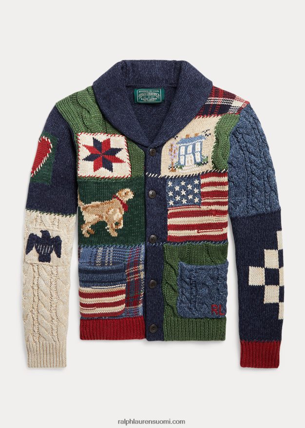 Ralph Lauren lapset tilkkupuuvillasekoitettu huivineuletakki 0Z24ZR6590 rusketus moni