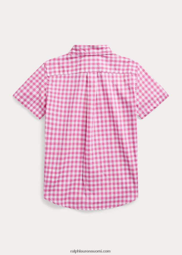 Ralph Lauren lapset gingham puuvilla popliini lyhythihainen paita 0Z24ZR6426 lomakeskus ruusu/valkoinen