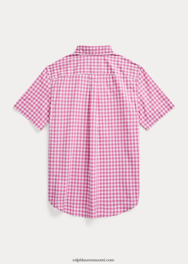 Ralph Lauren lapset gingham puuvilla popliini lyhythihainen paita 0Z24ZR6552 lomakeskus ruusu/valkoinen