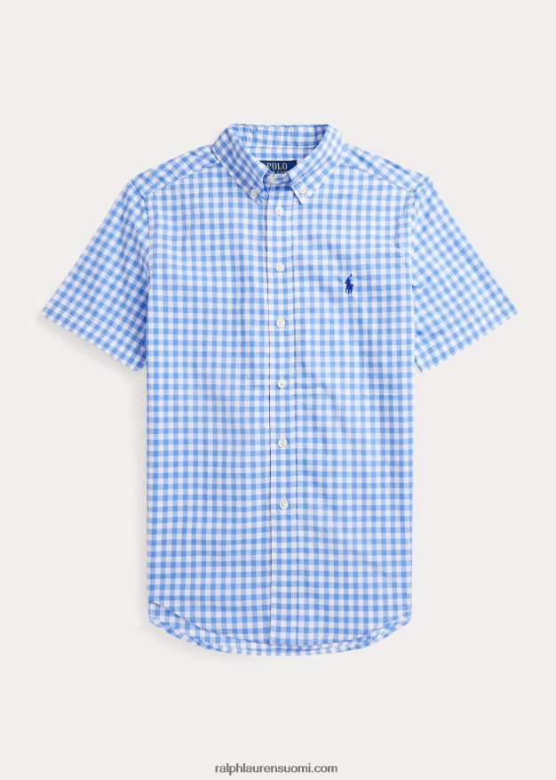 Ralph Lauren lapset gingham puuvilla popliini lyhythihainen paita 0Z24ZR6605 sinivalkoinen