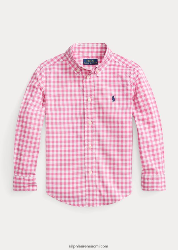 Ralph Lauren lapset gingham-puuvillapopliinipaita 0Z24ZR6423 lomakeskus ruusu/valkoinen