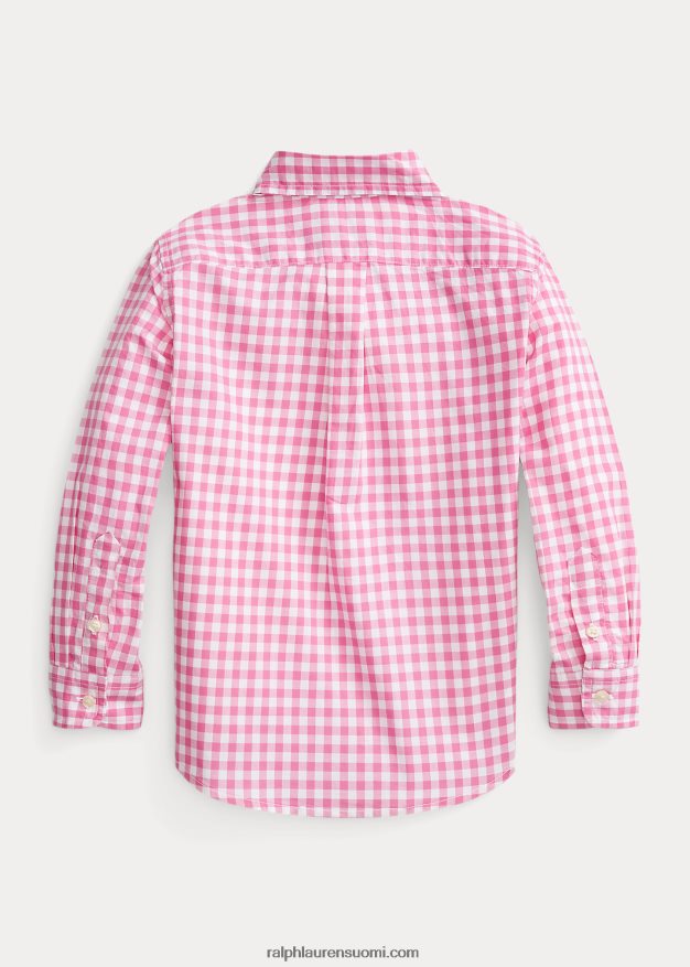 Ralph Lauren lapset gingham-puuvillapopliinipaita 0Z24ZR6423 lomakeskus ruusu/valkoinen