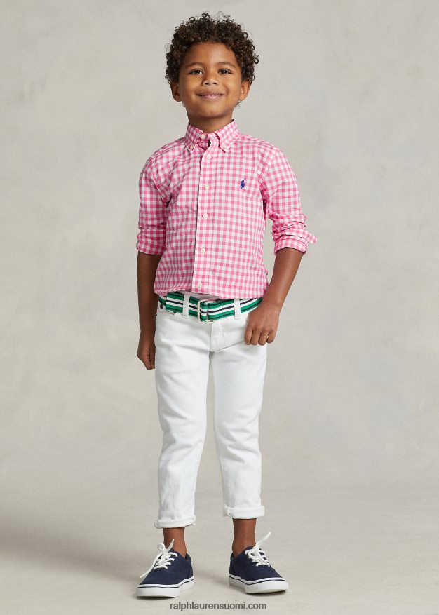 Ralph Lauren lapset gingham-puuvillapopliinipaita 0Z24ZR6423 lomakeskus ruusu/valkoinen