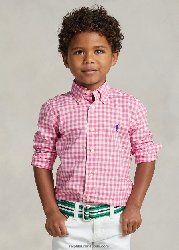 Ralph Lauren lapset gingham-puuvillapopliinipaita 0Z24ZR6423 lomakeskus ruusu/valkoinen