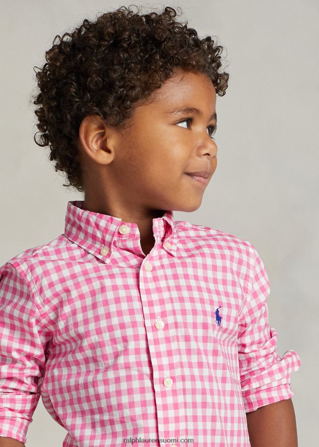 Ralph Lauren lapset gingham-puuvillapopliinipaita 0Z24ZR6423 lomakeskus ruusu/valkoinen