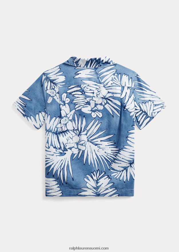 Ralph Lauren lapset kämmenreunakuvioinen puuvilla-pellava camp-paita 0Z24ZR6109 palmut batiikki