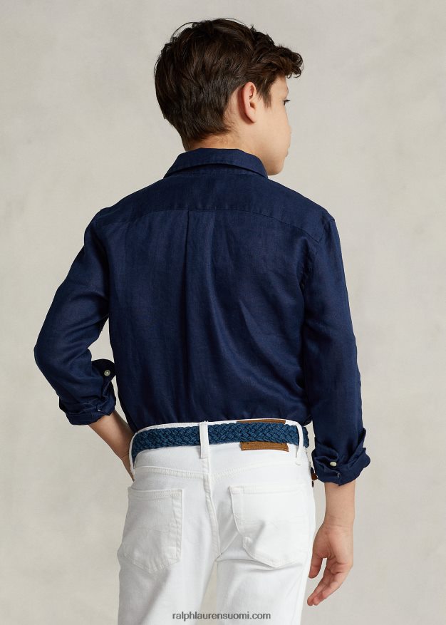 Ralph Lauren lapset pellava paita 0Z24ZR5639 newportin laivasto