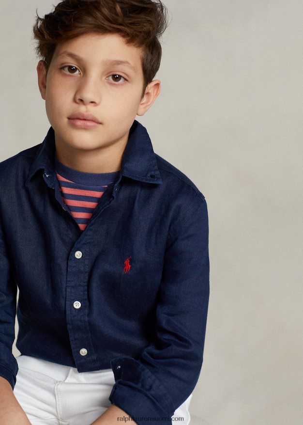 Ralph Lauren lapset pellava paita 0Z24ZR5639 newportin laivasto