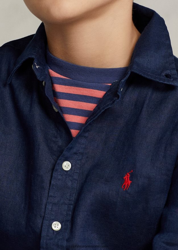 Ralph Lauren lapset pellava paita 0Z24ZR5639 newportin laivasto