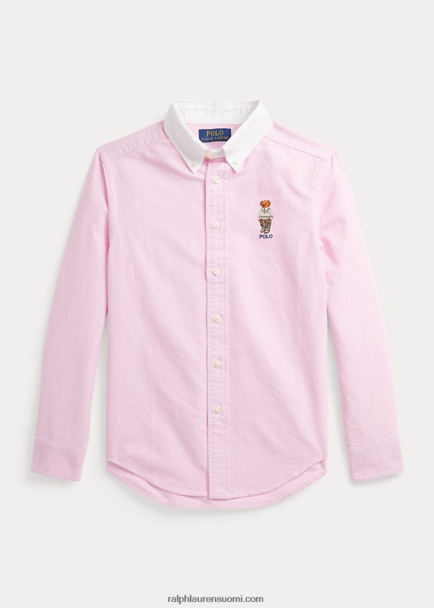 Ralph Lauren lapset poolo karhu puuvilla oxford paita 0Z24ZR6551 uusi ruusu valkokaulus