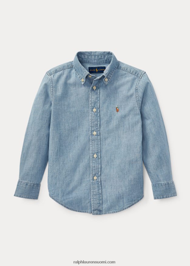Ralph Lauren lapset puuvillainen chambray paita 0Z24ZR5716 vaaleansininen